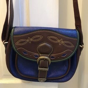 Vintage SOCO Paris blue and brown leather handbag